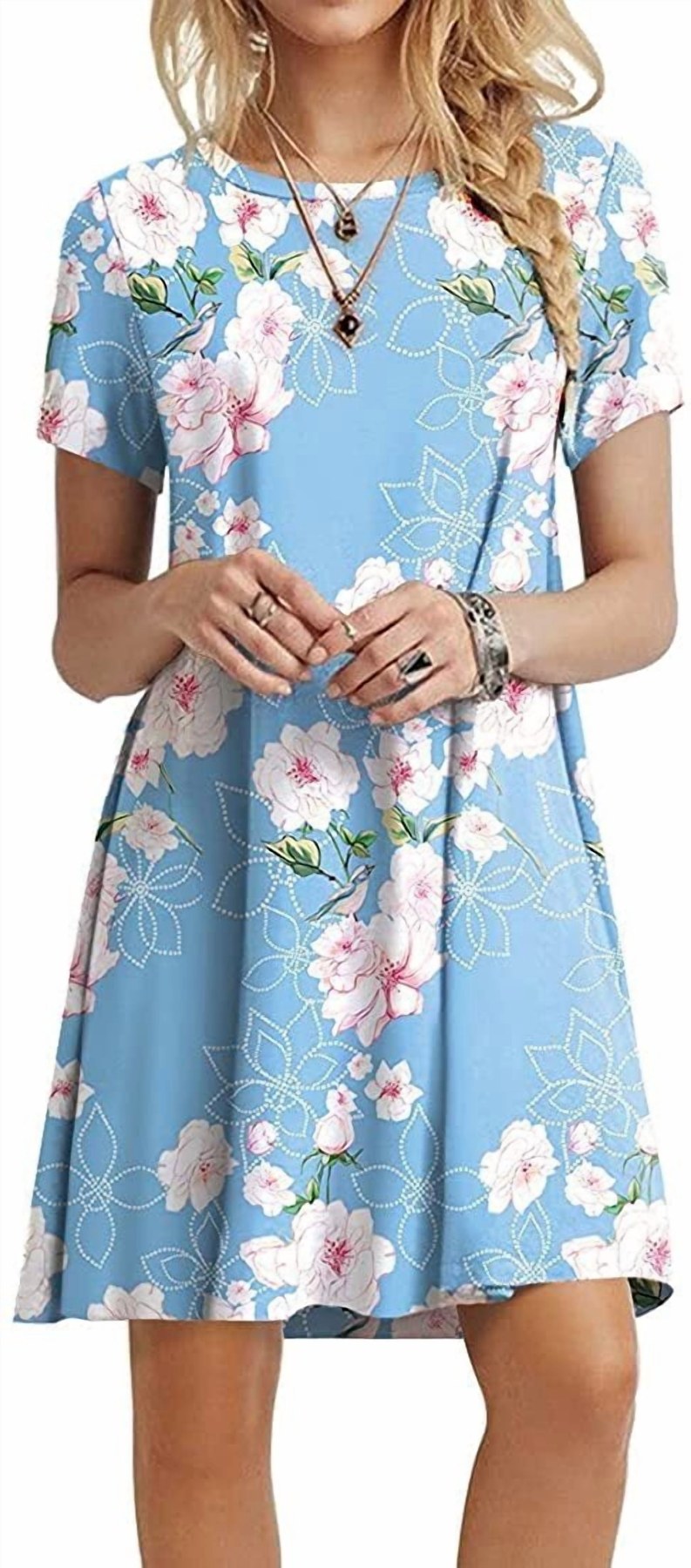 Horizon Picks Women's Floral Short Sleeve Swing T-Shirt Dress, Above the Knee