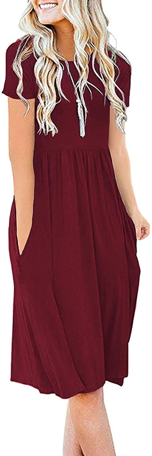 Horizon Picks Women's Short Sleeve Empire Waist Knee-Length Dress with Pockets