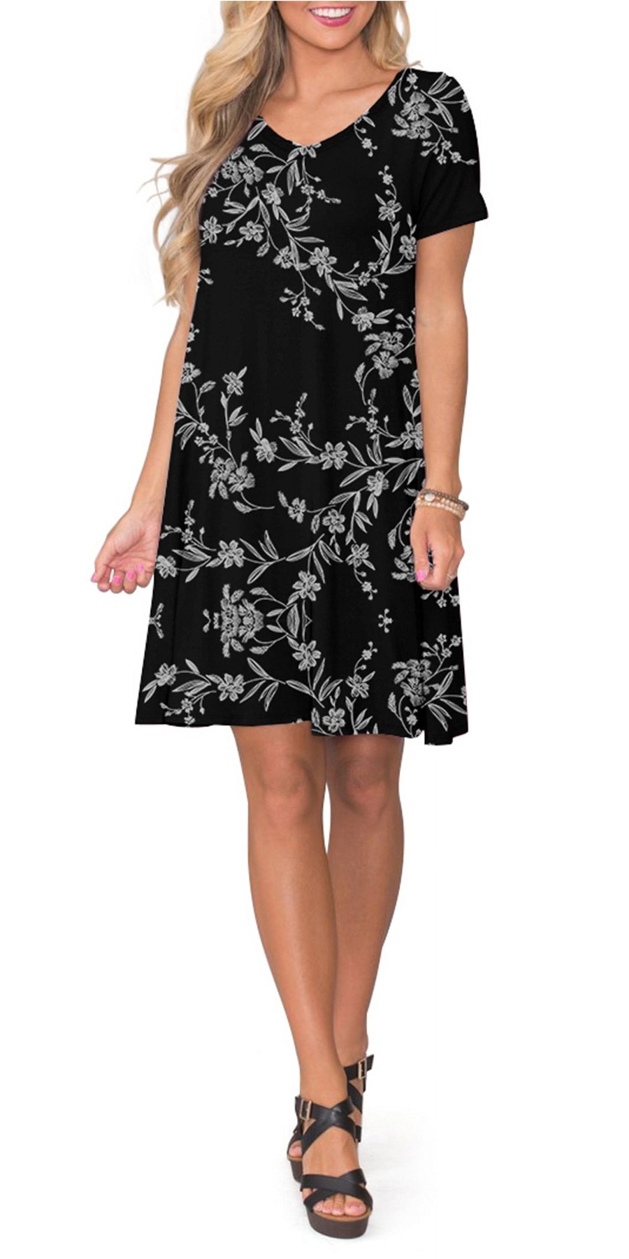 Horizon Picks Women's V-Neck Short Sleeve Swing Dress with Pockets, Above the Knee - Image 4