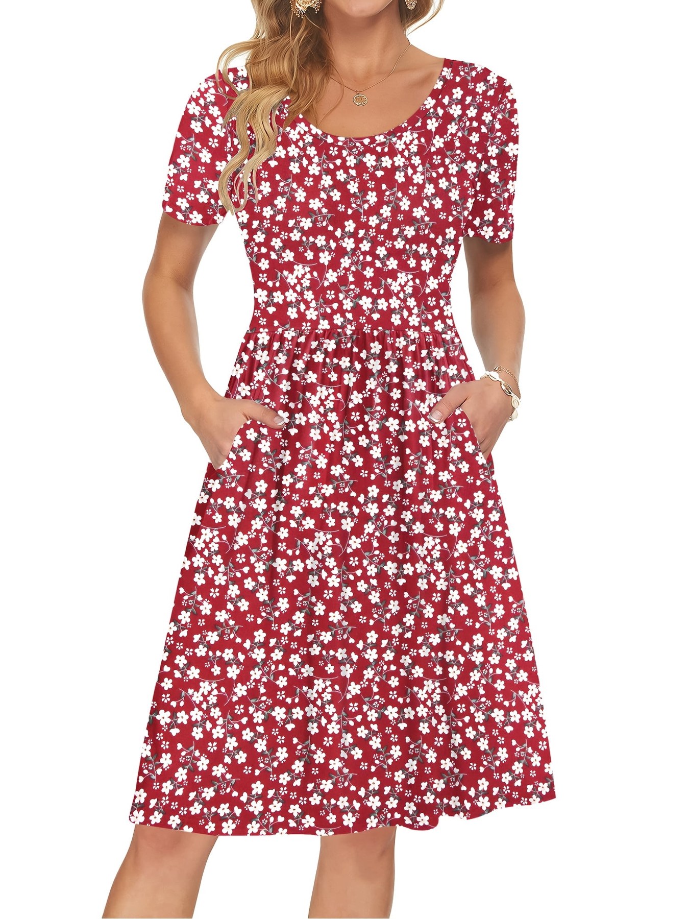 Horizon Picks Women's Flutter Sleeve Empire Waist Knee-Length Swing Dress with Pockets