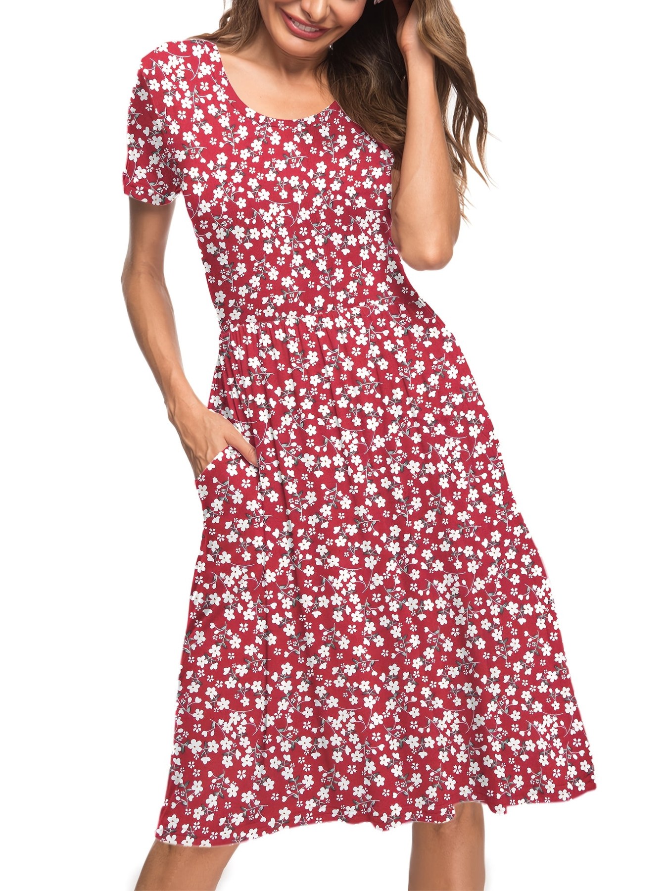 Alternative view of Horizon Picks Women's Flutter Sleeve Empire Waist Knee-Length Swing Dress with Pockets