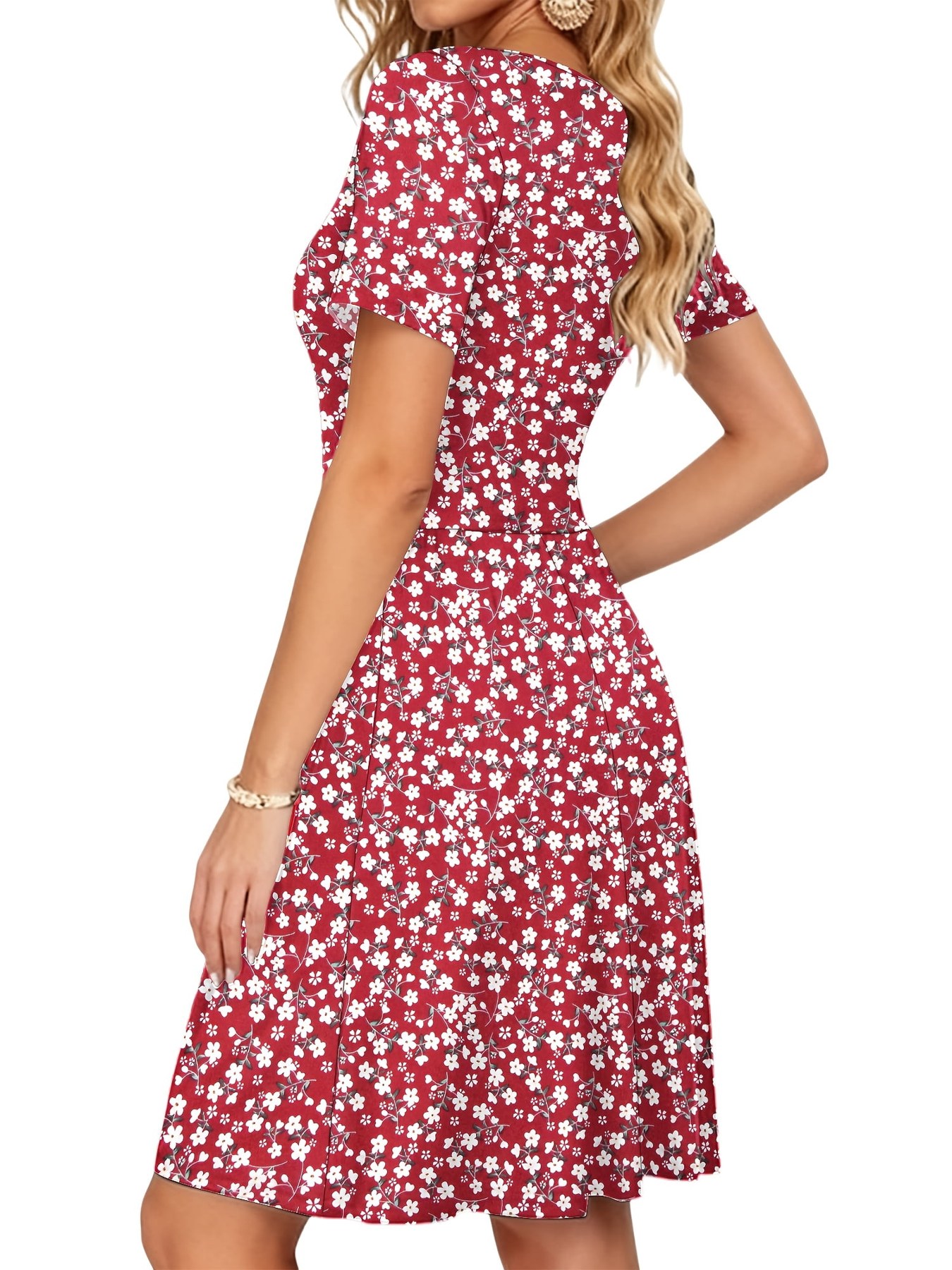 Horizon Picks Women's Flutter Sleeve Empire Waist Knee-Length Swing Dress with Pockets - Image 4