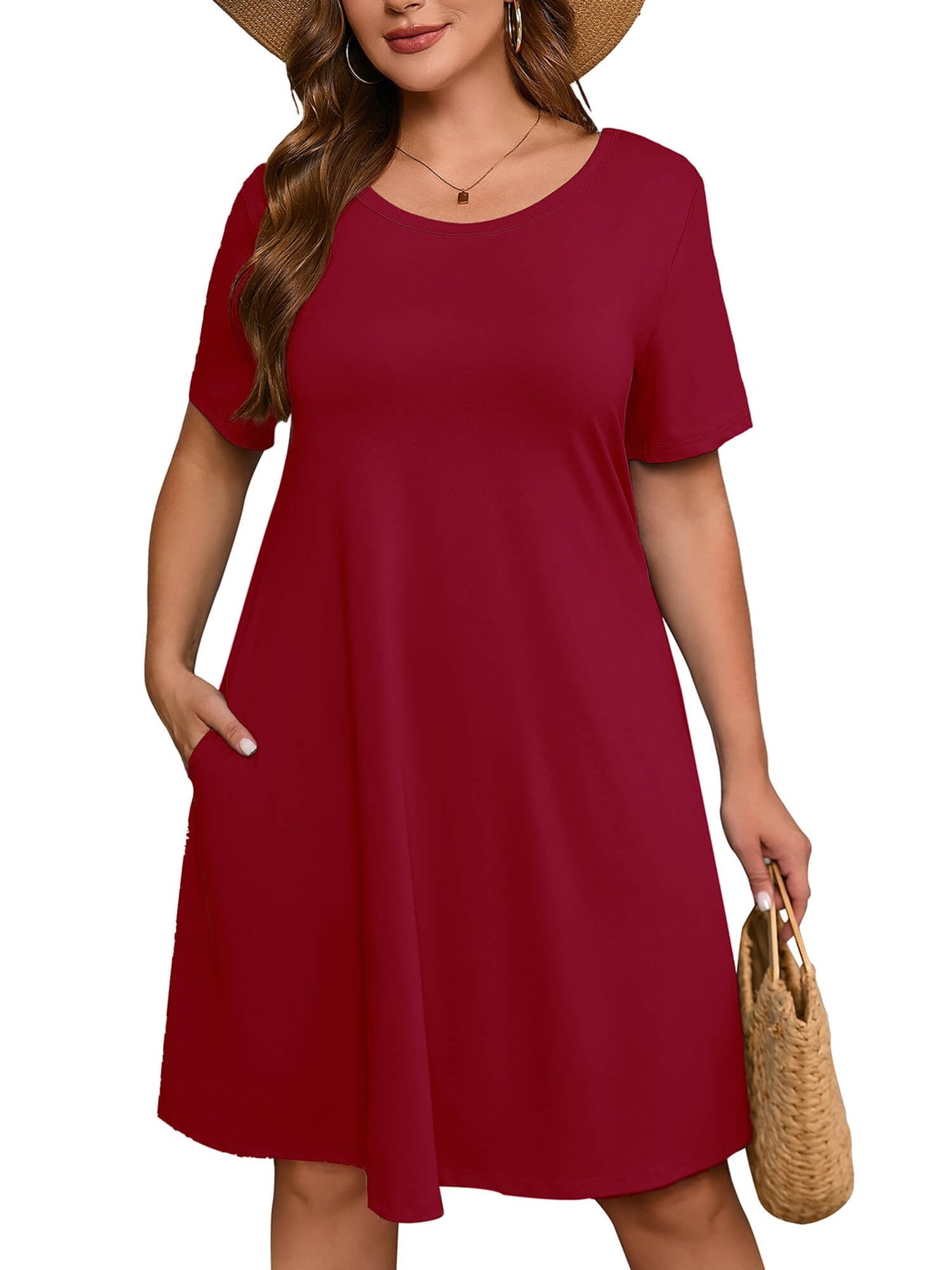 Horizon Picks Women's Plus Size Short Sleeve Swing T-Shirt Dress with Pockets, 1X to 5X
