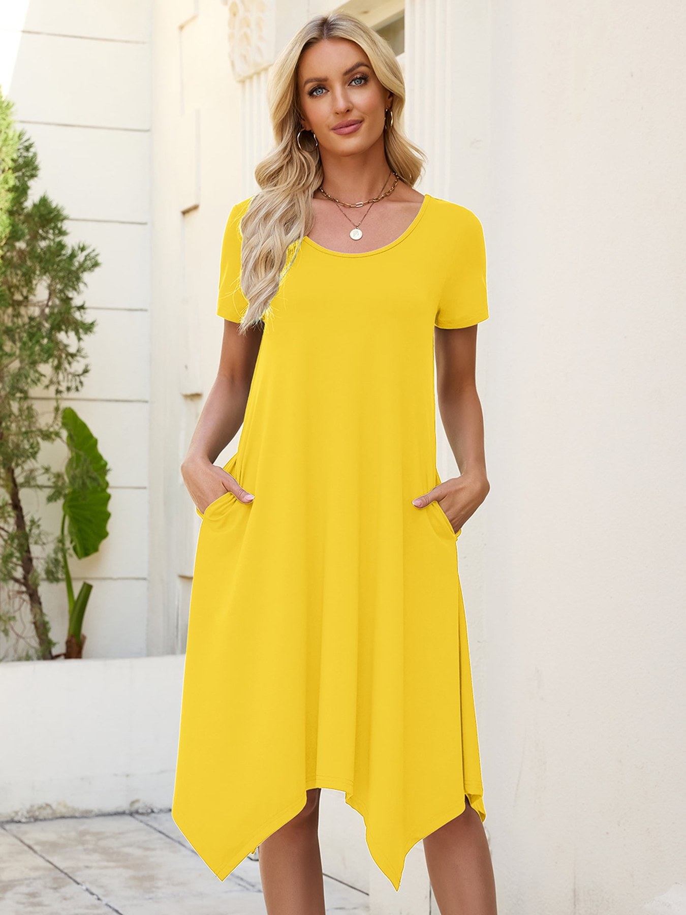 Alternative view of Horizon Picks Women's Handkerchief Hem Cap Sleeve Swing T-Shirt Dress with Pockets
