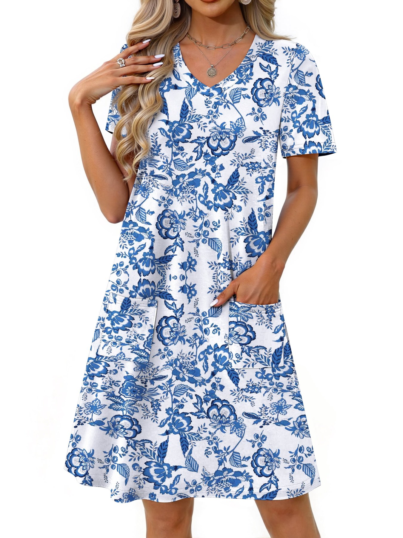 Alternative view of Horizon Picks Women's V-Neck Short Sleeve Loose T-Shirt Dress with Pockets, Above the Knee