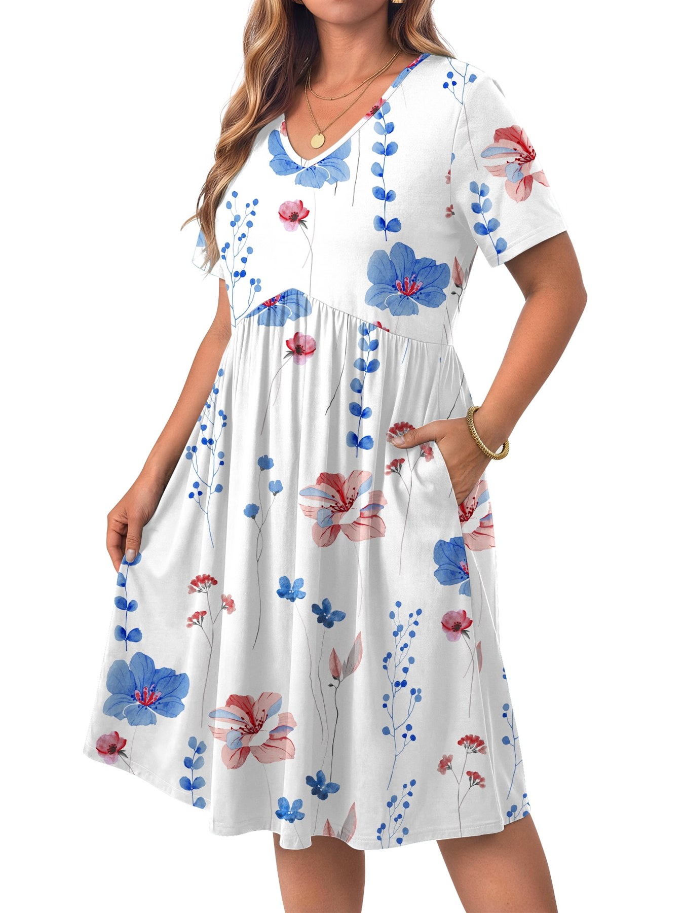 Alternative view of Horizon Picks Women's Plus Size V-Neck Short Sleeve A-Line Sundress with Pockets, L to 4XL