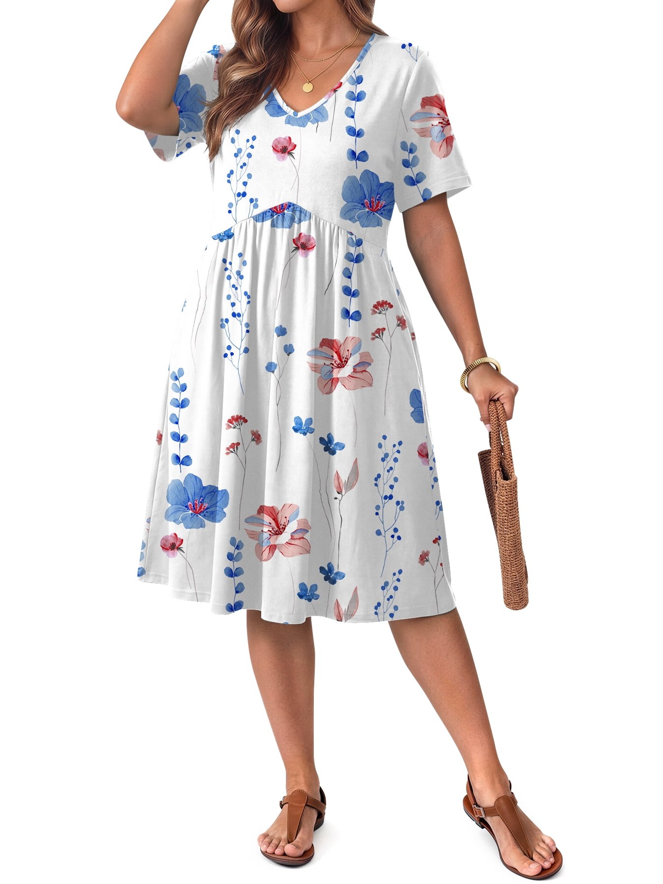 Horizon Picks Women's Plus Size V-Neck Short Sleeve A-Line Sundress with Pockets, L to 4XL - Image 3