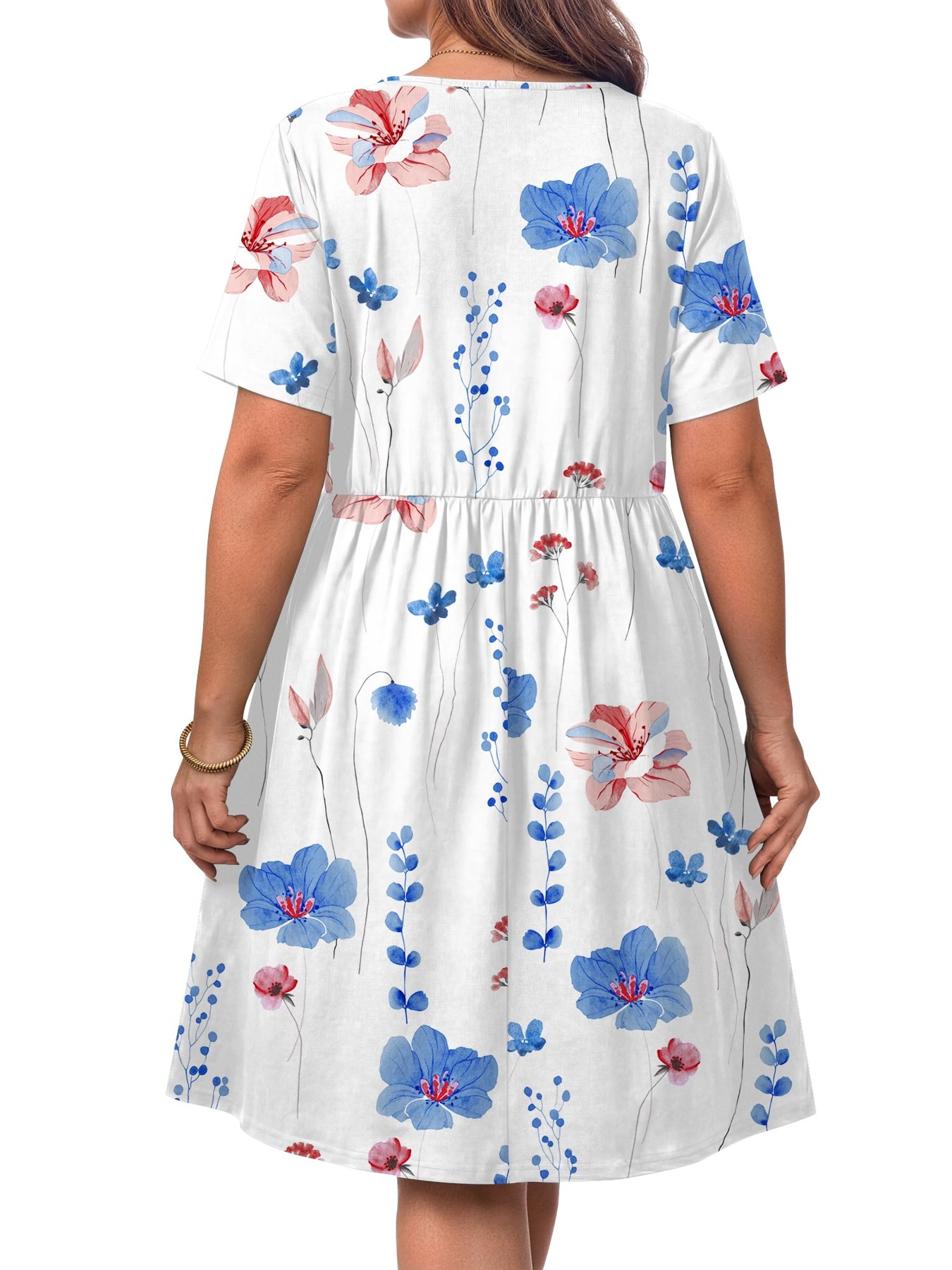 Horizon Picks Women's Plus Size V-Neck Short Sleeve A-Line Sundress with Pockets, L to 4XL - Image 4
