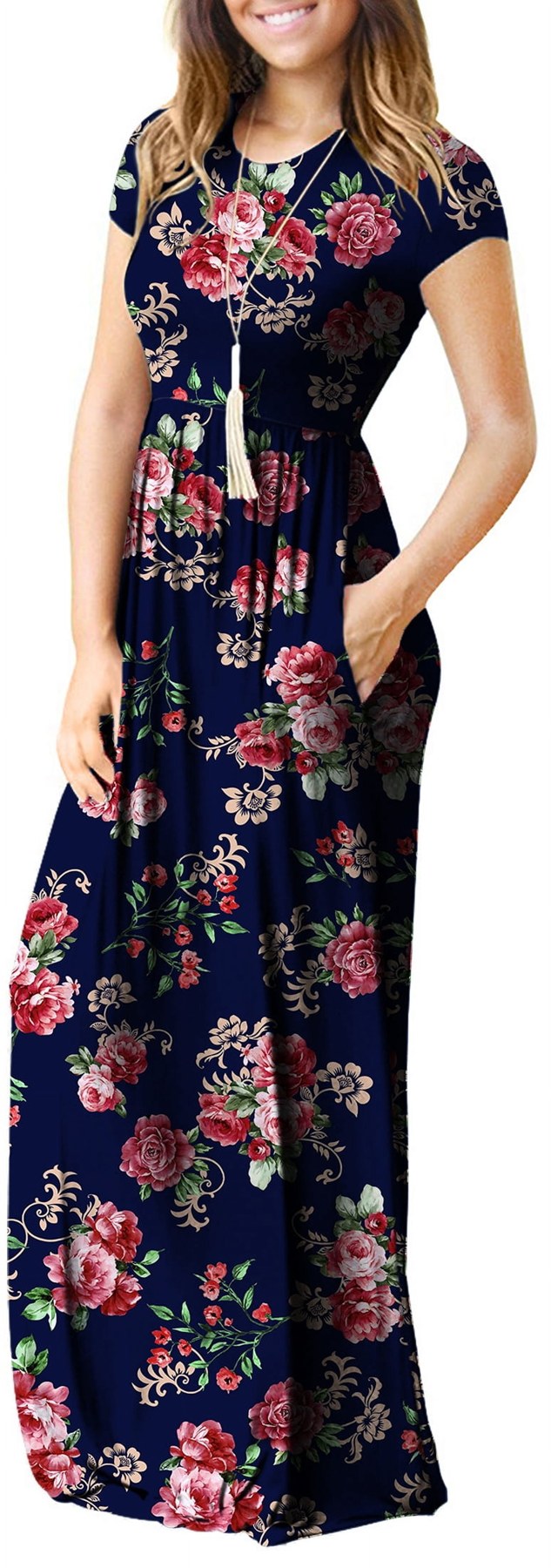 Alternative view of Horizon Picks Women's Short Sleeve Maxi Dress with Pockets, Elastic Waist, Rayon Blend