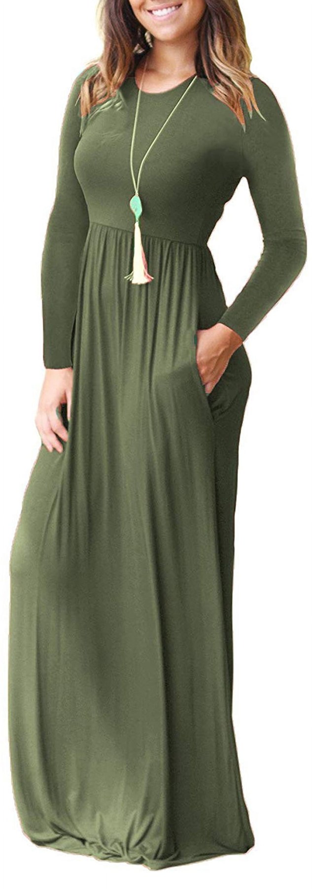 Alternative view of Horizon Picks Women's Long Sleeve Maxi Dress with Pockets, Elastic Waist, Rayon Blend