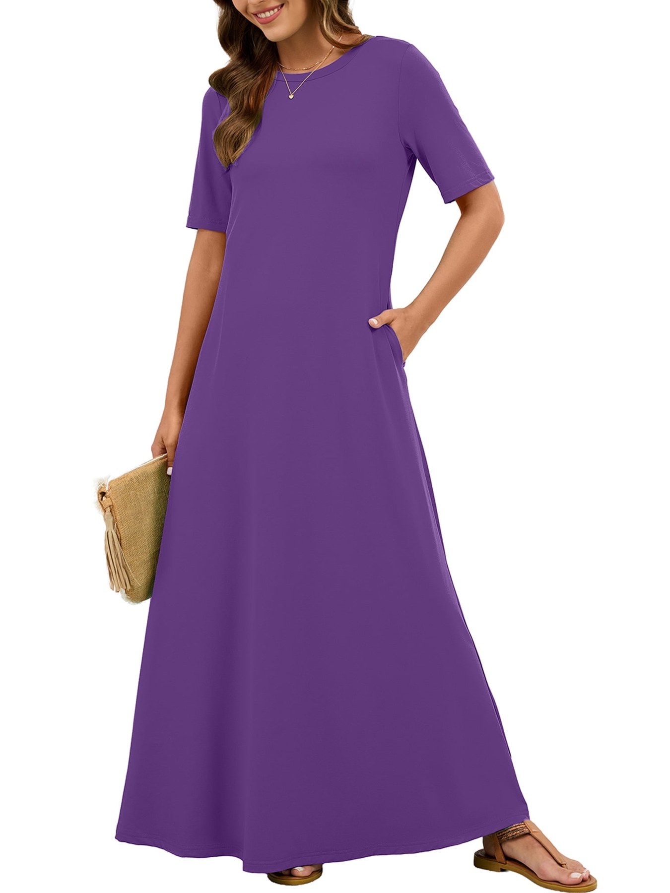Horizon Picks Women's Soft Cap Sleeve A-Line Maxi Dress with Side Pockets