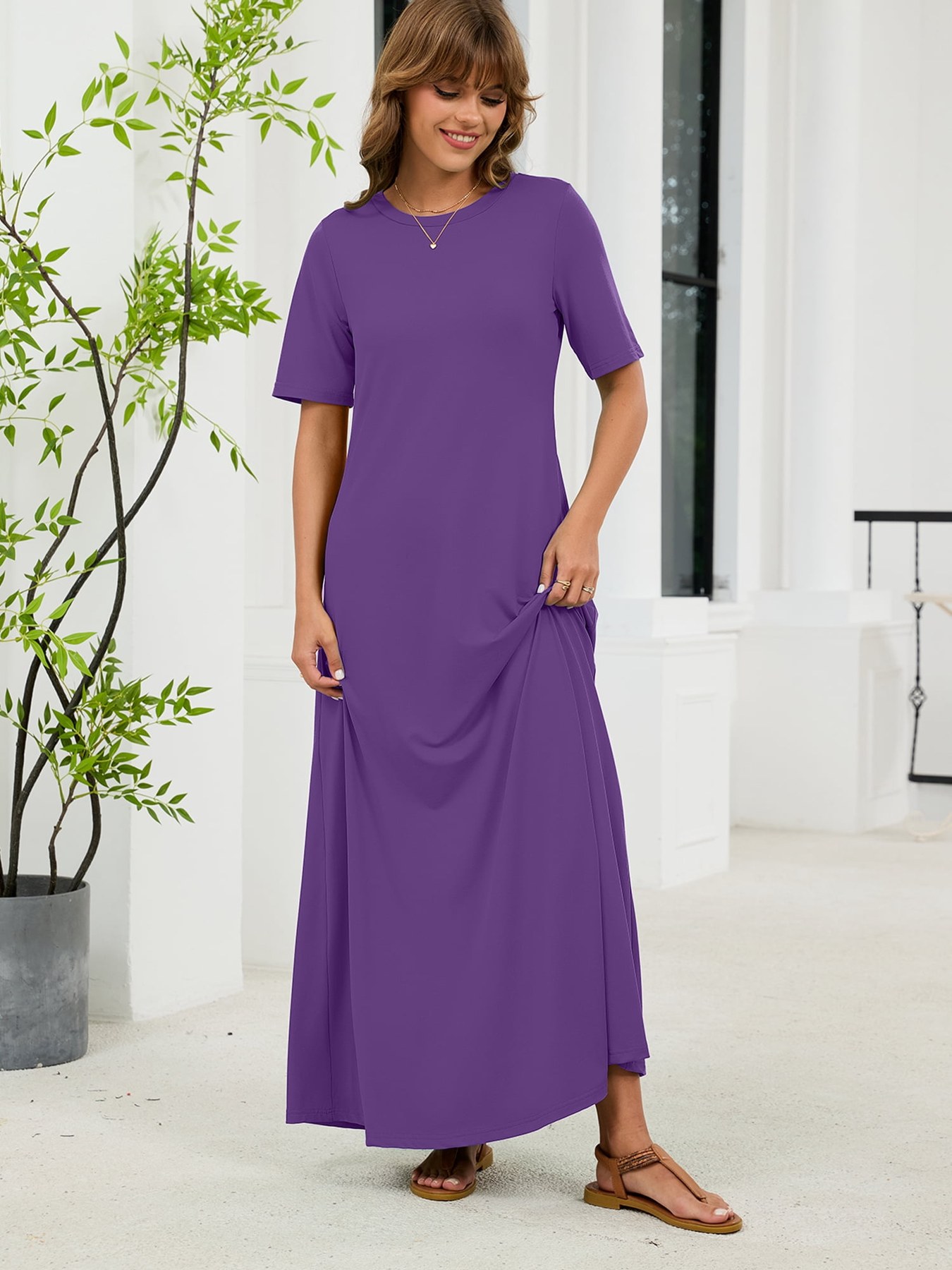 Horizon Picks Women's Soft Cap Sleeve A-Line Maxi Dress with Side Pockets - Image 3