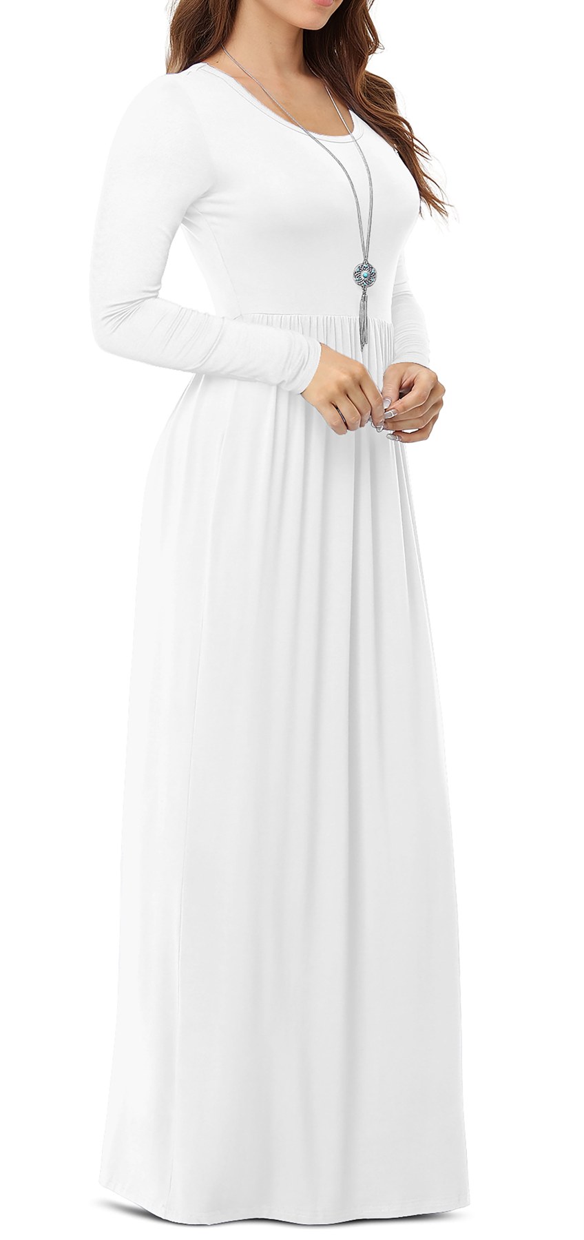 Alternative view of Horizon Picks Women's Long Sleeve Fit and Flare Maxi Dress with Pockets, White