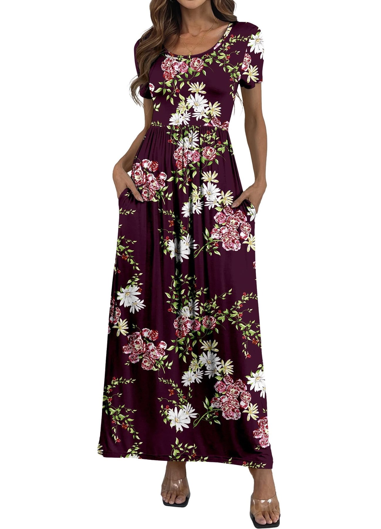 Horizon Picks Women's Short Sleeve Racerback Maxi Dress with Smocked Back and Pockets