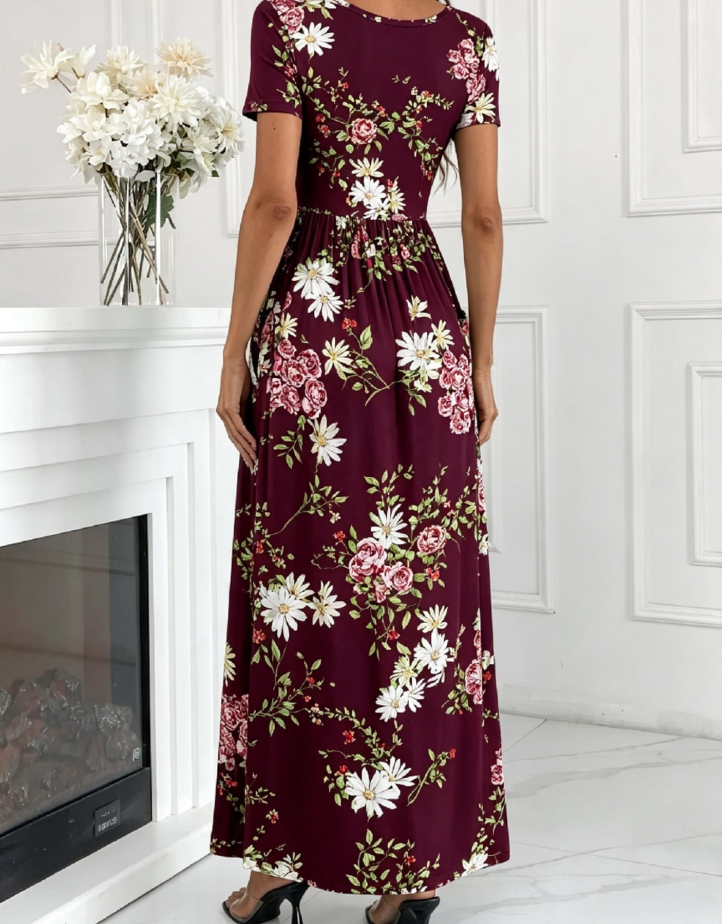 Horizon Picks Women's Short Sleeve Racerback Maxi Dress with Smocked Back and Pockets - Image 3