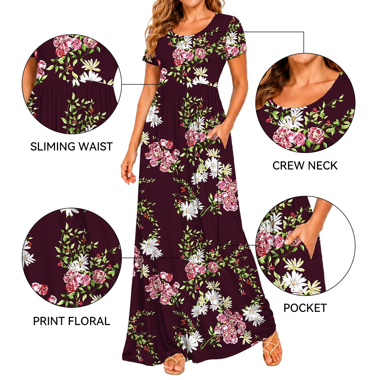 Horizon Picks Women's Short Sleeve Racerback Maxi Dress with Smocked Back and Pockets - Image 4