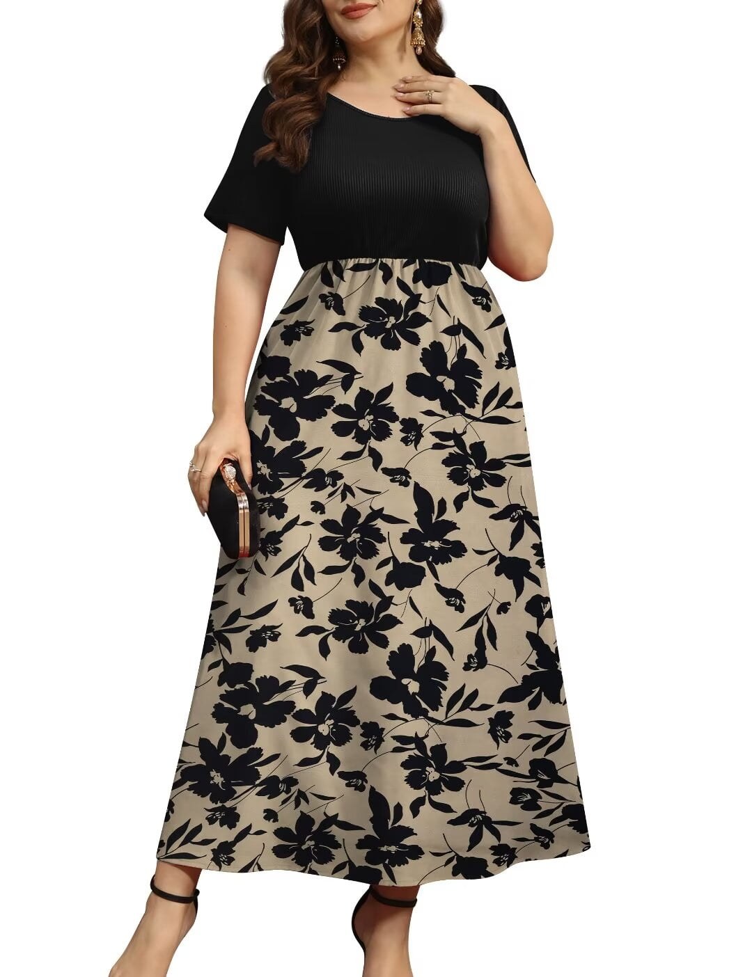 Alternative view of Horizon Picks Women's Ribbed Top Color Block Maxi Dress with Pockets, Short Sleeve