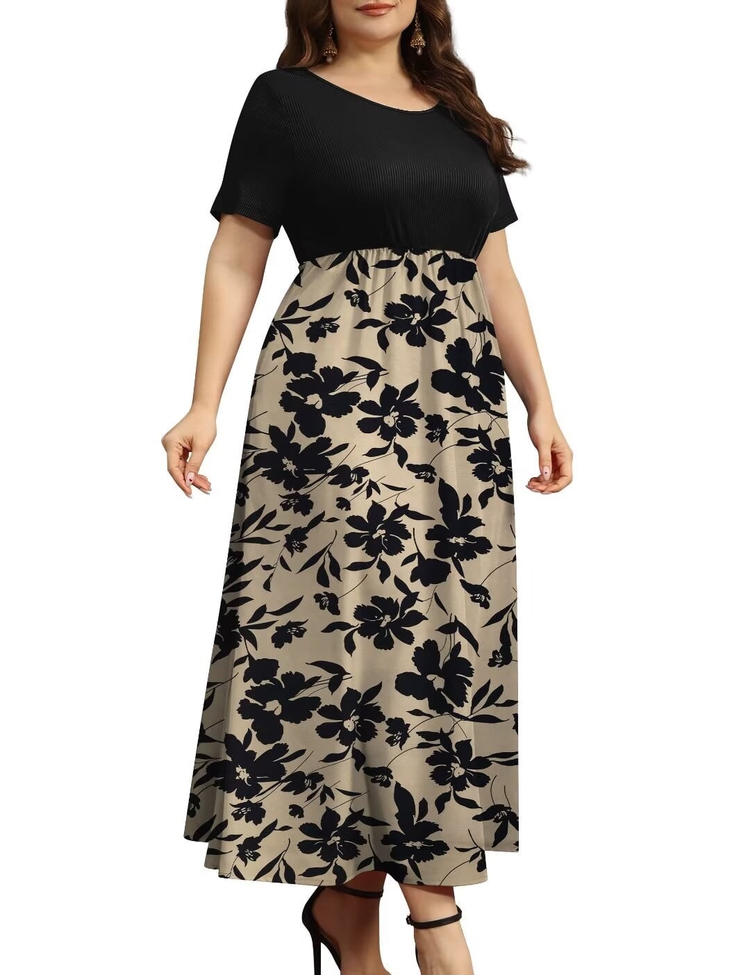 Horizon Picks Women's Ribbed Top Color Block Maxi Dress with Pockets, Short Sleeve - Image 3