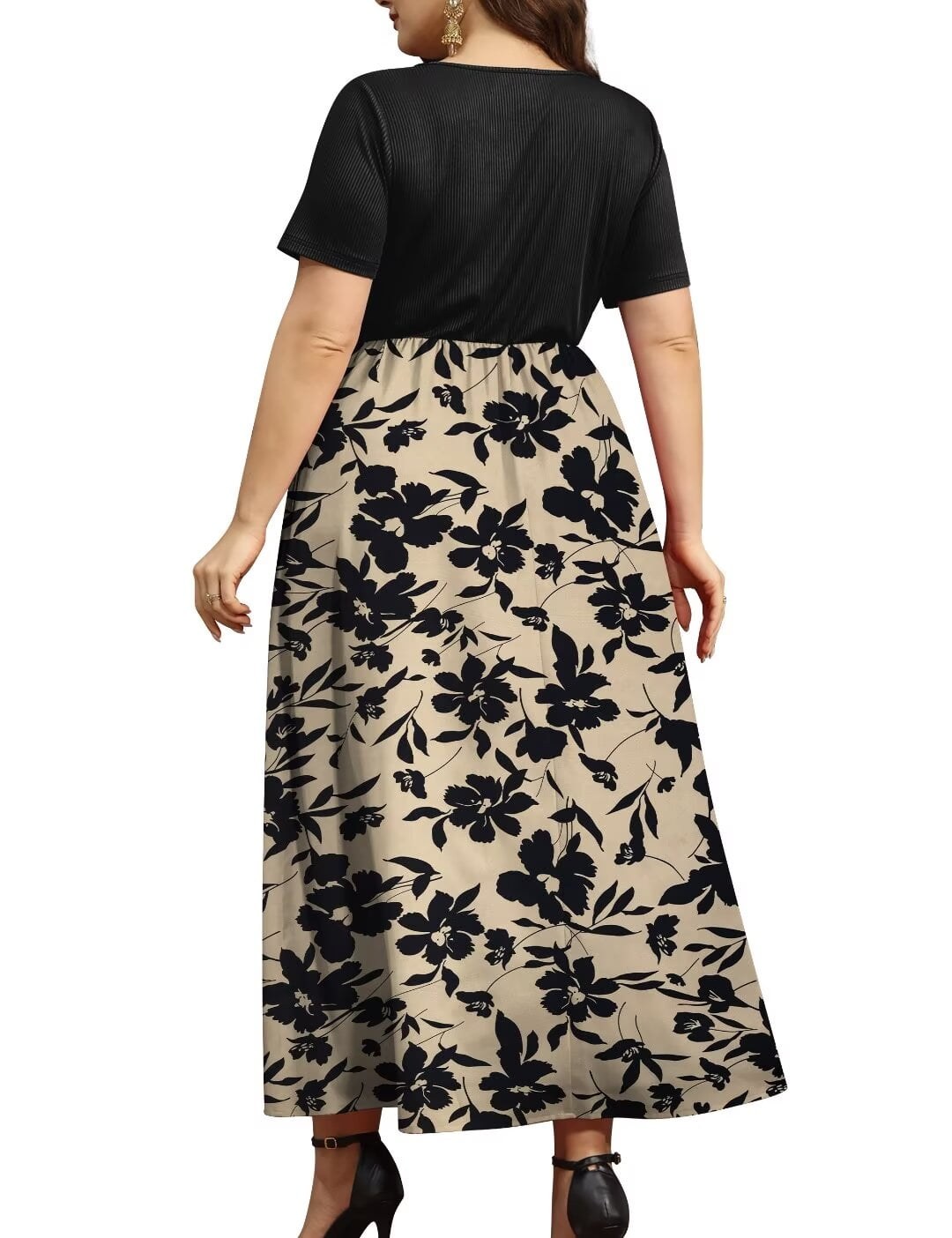 Horizon Picks Women's Ribbed Top Color Block Maxi Dress with Pockets, Short Sleeve - Image 4