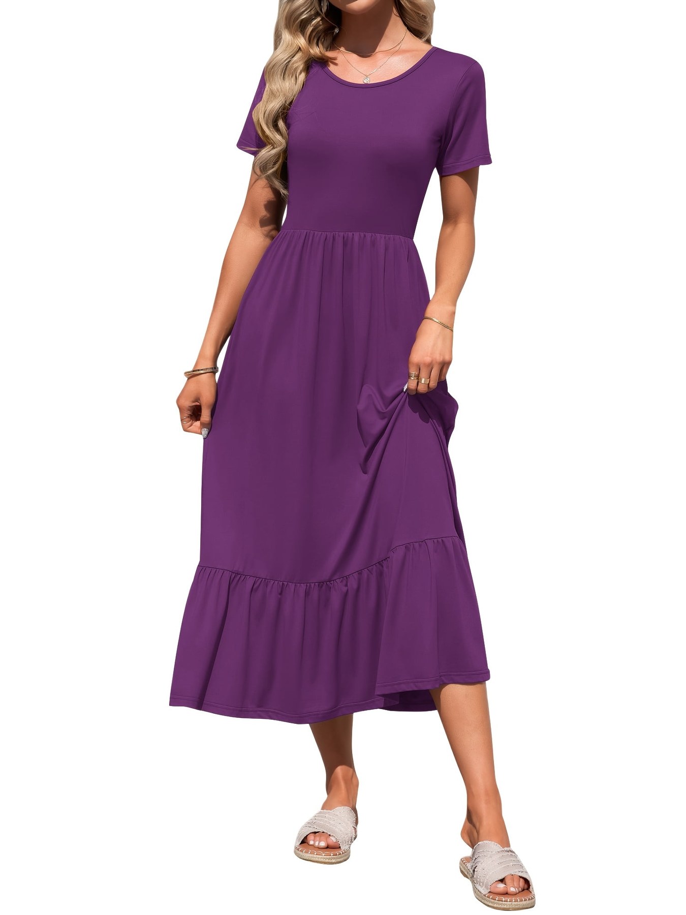Alternative view of Horizon Picks Women's Flutter Sleeve High Waist Maxi Dress with Tiered Hem and Pockets