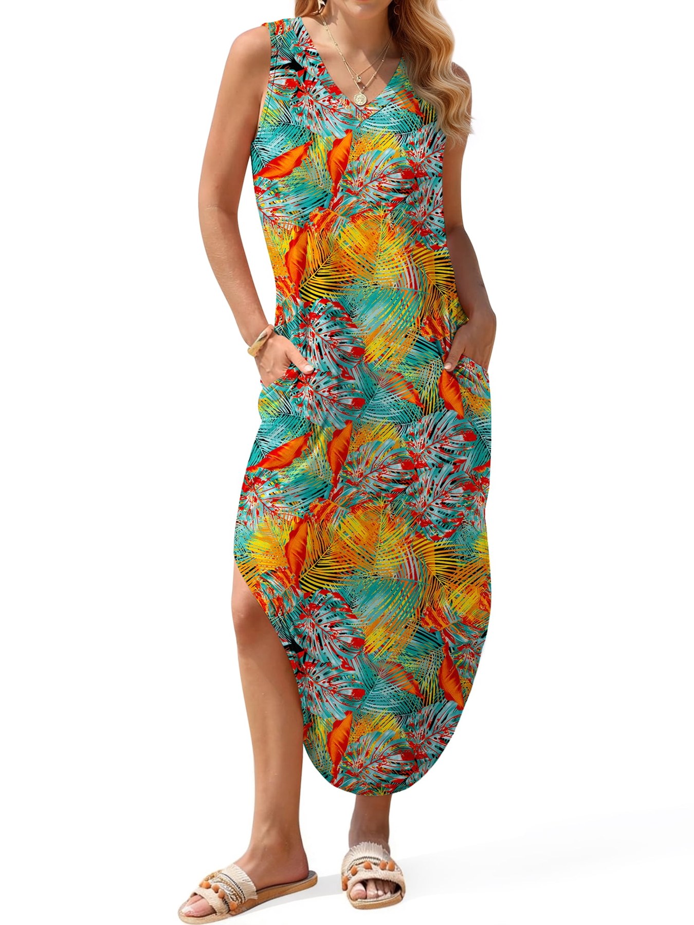 Alternative view of Horizon Picks Women's V-Neck Tank Maxi Dress with Side Slit and Pockets, Printed