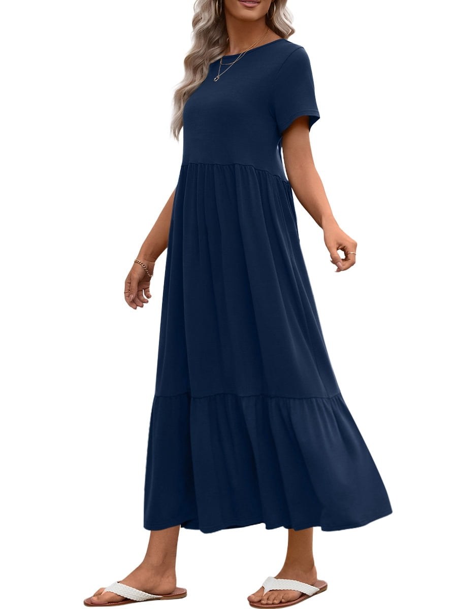 Alternative view of Horizon Picks Women's Crewneck Short Sleeve A-Line Maxi Dress with Pockets, Navy Blue