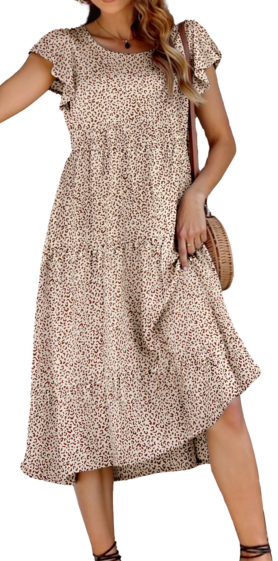 Horizon Picks Women's Floral Puff Sleeve Tiered Midi Sundress, High Waist