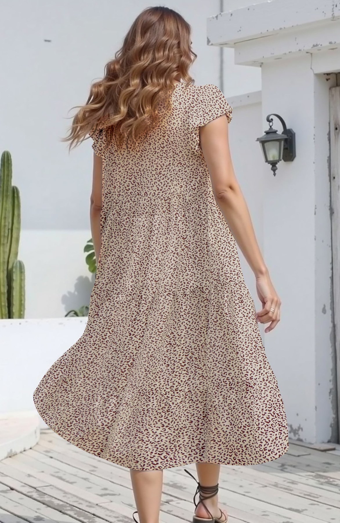 Horizon Picks Women's Floral Puff Sleeve Tiered Midi Sundress, High Waist - Image 3
