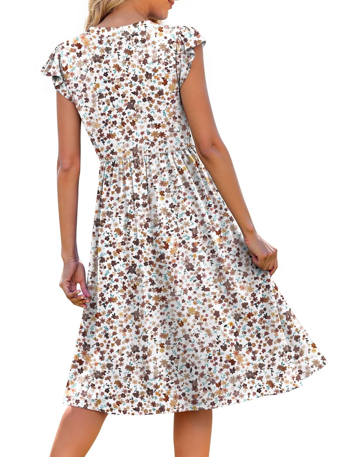 Horizon Picks Women's Flutter Sleeve V-Neck A-Line Midi Dress with Elastic Waist and Pockets - Image 4