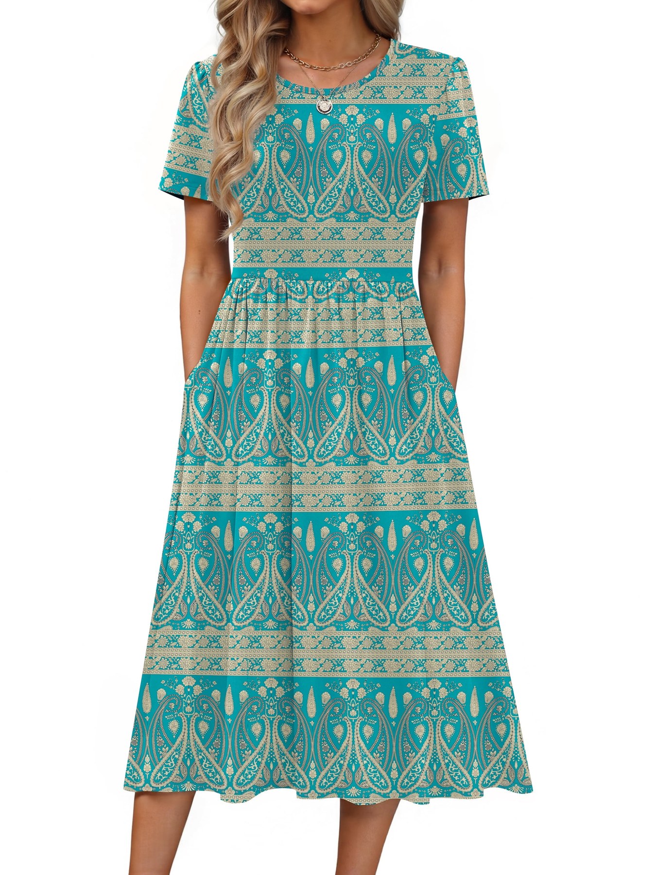 Alternative view of Horizon Picks Women's Crewneck Short Sleeve T-Shirt Midi Dress with Elastic Waist and Pockets