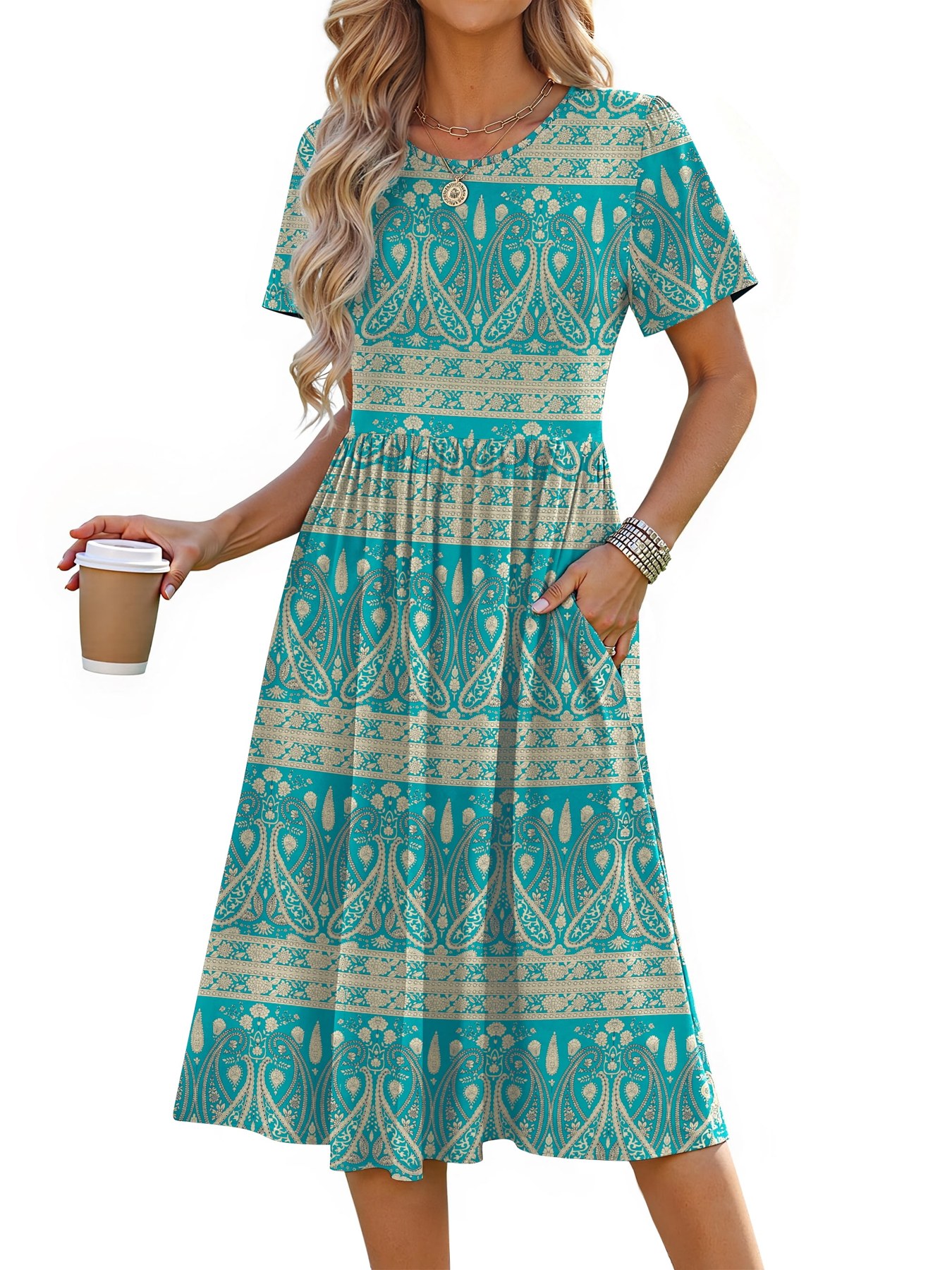 Horizon Picks Women's Crewneck Short Sleeve T-Shirt Midi Dress with Elastic Waist and Pockets - Image 3