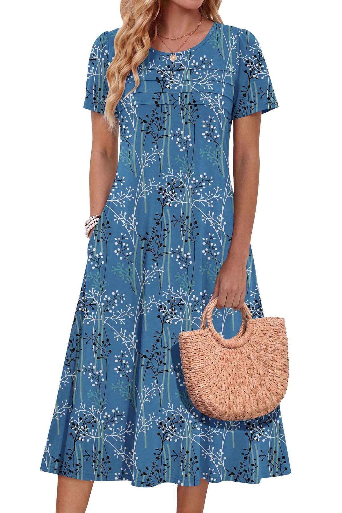 Alternative view of Horizon Picks Women's Smocked Chest Puff Sleeve A-Line Midi Dress with Pockets