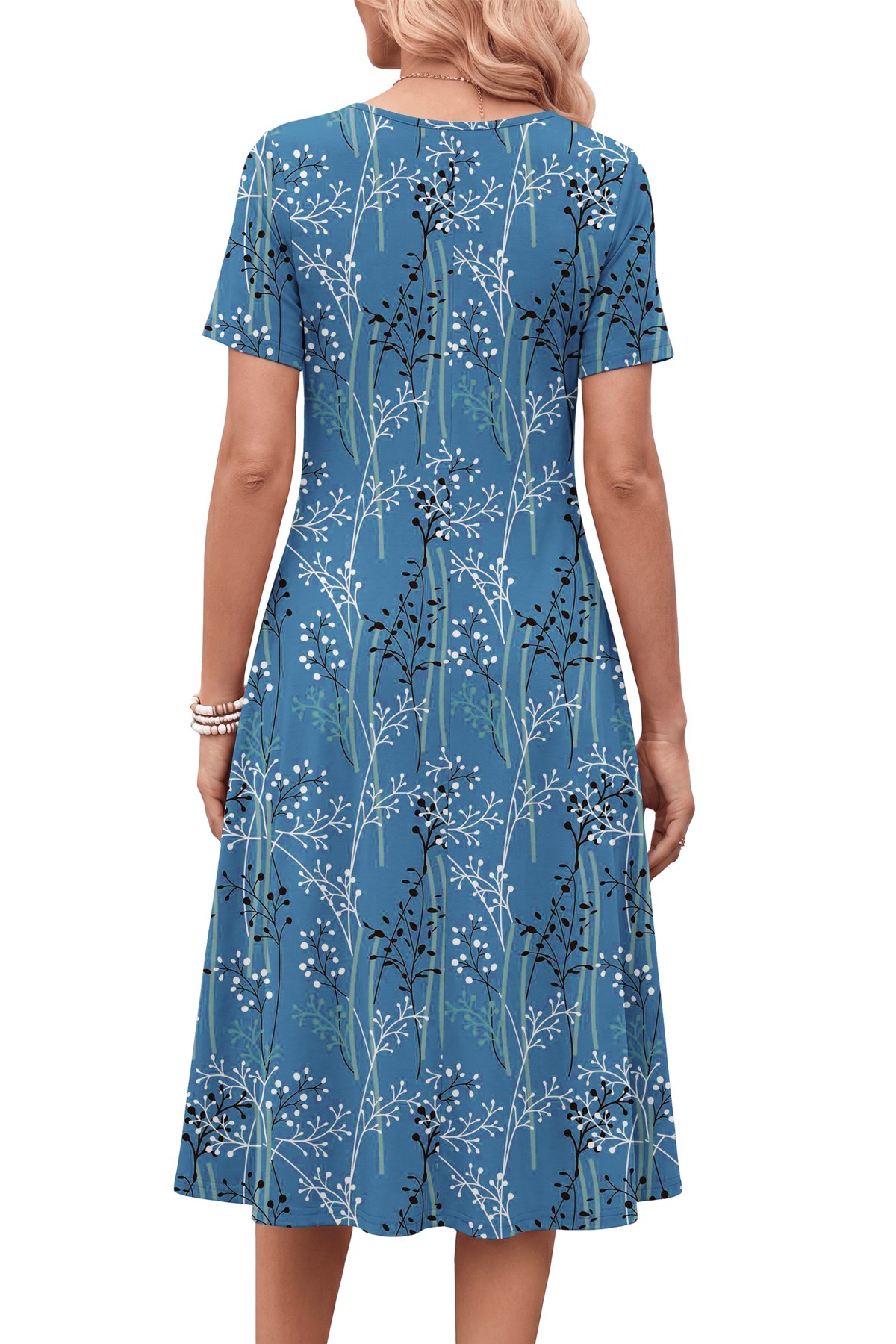 Horizon Picks Women's Smocked Chest Puff Sleeve A-Line Midi Dress with Pockets - Image 5