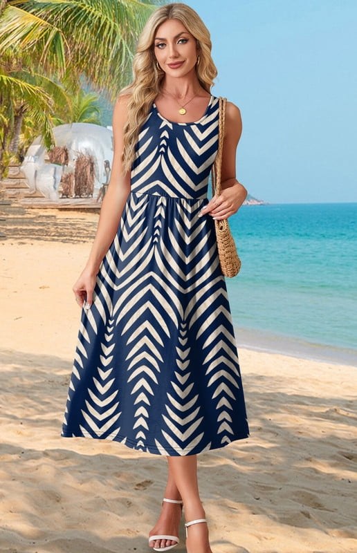 Horizon Picks Women's Sleeveless Scoop Neck A-Line Midi Sundress with Pockets - Image 3