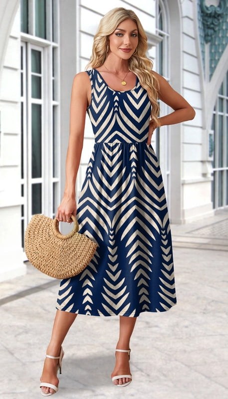 Horizon Picks Women's Sleeveless Scoop Neck A-Line Midi Sundress with Pockets - Image 4