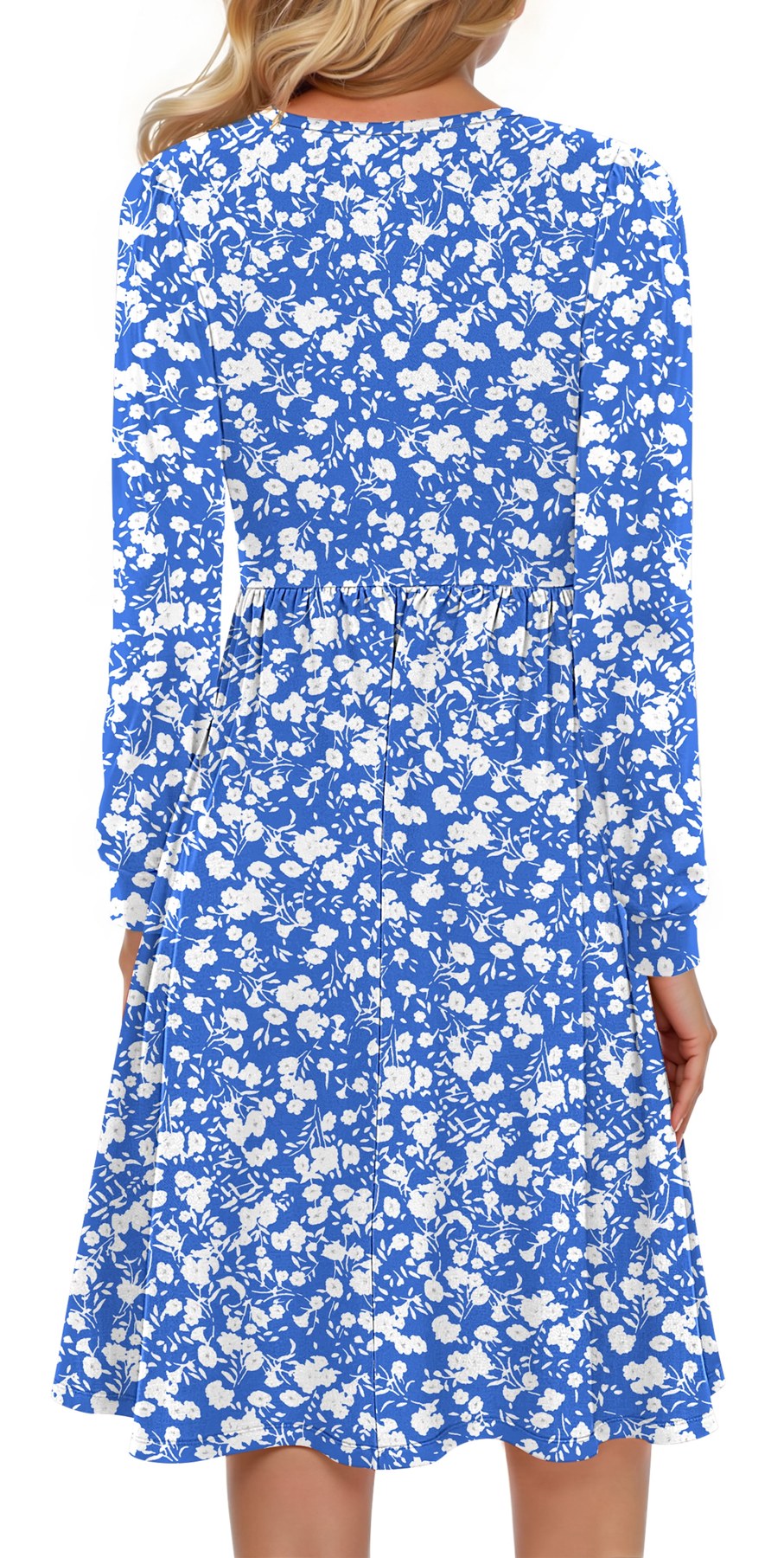 Horizon Picks Women's Long Sleeve V-Neck Midi Dress with Decorative Buttons, Elastic Waist and Pockets - Image 4