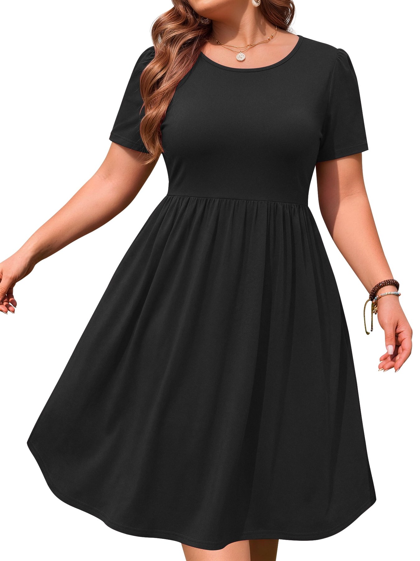 Alternative view of Horizon Picks Women's Plus Size Short Sleeve A-Line Midi Dress with Cinched Waist and Pockets