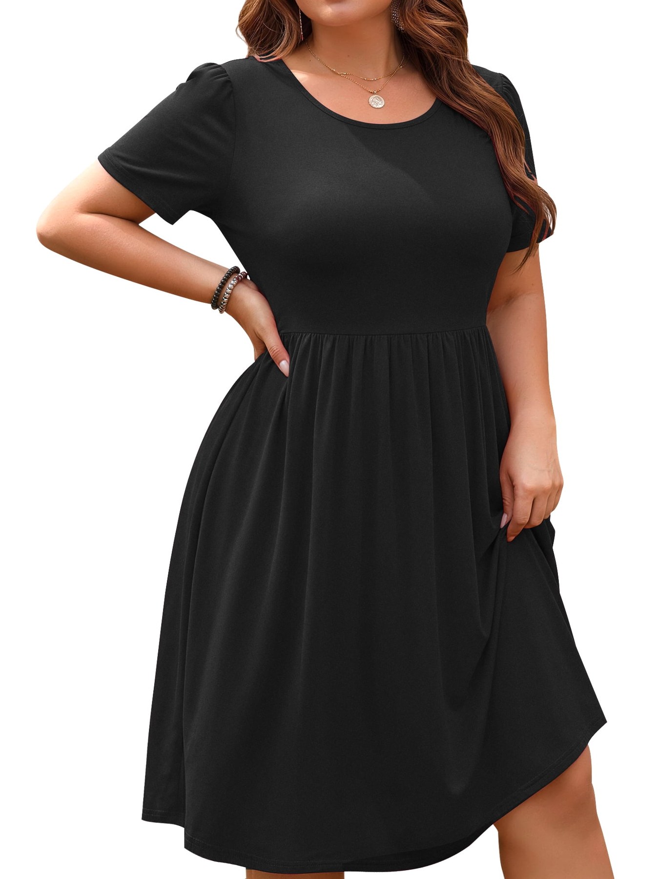 Horizon Picks Women's Plus Size Short Sleeve A-Line Midi Dress with Cinched Waist and Pockets - Image 3