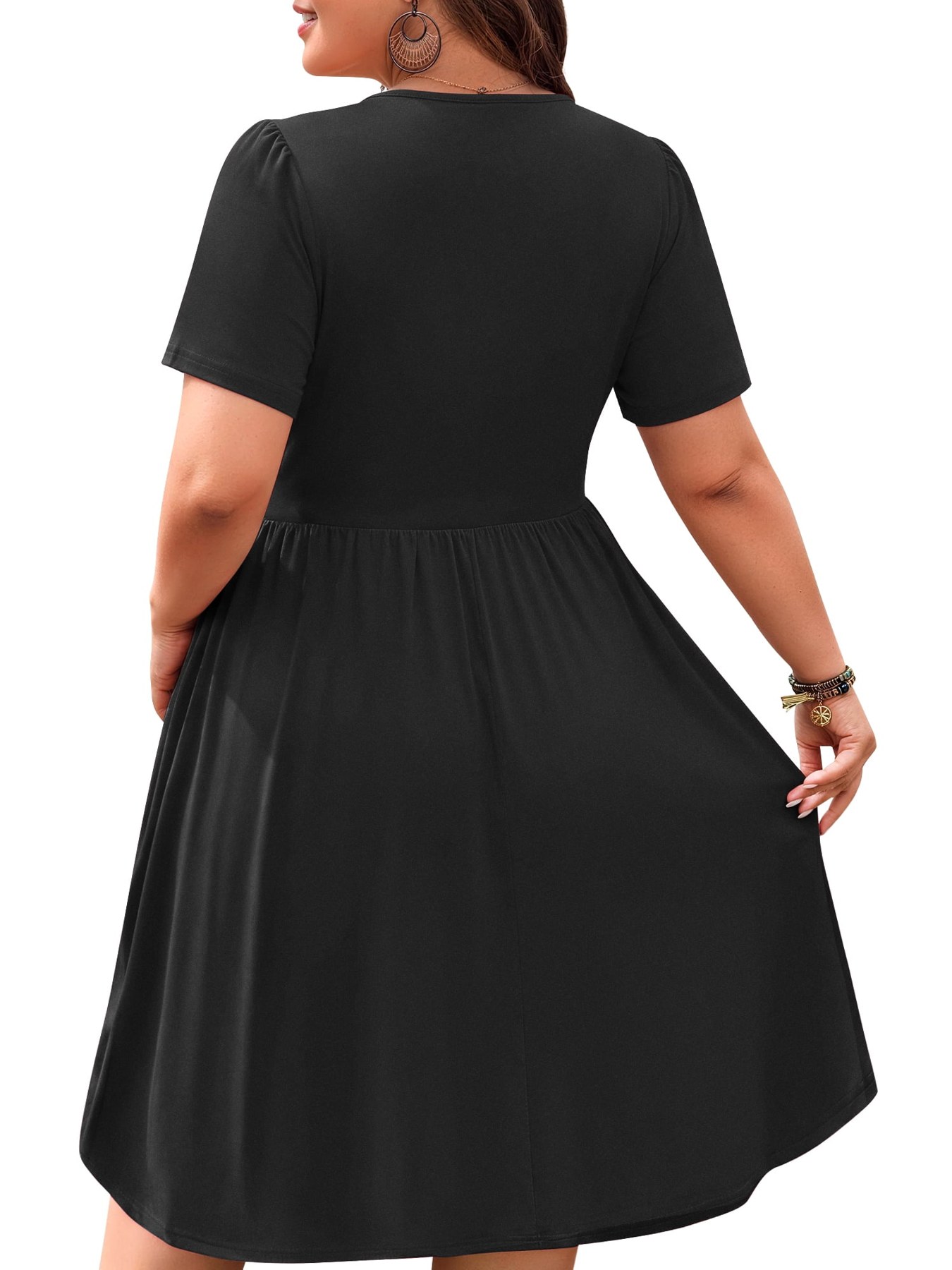 Horizon Picks Women's Plus Size Short Sleeve A-Line Midi Dress with Cinched Waist and Pockets - Image 4