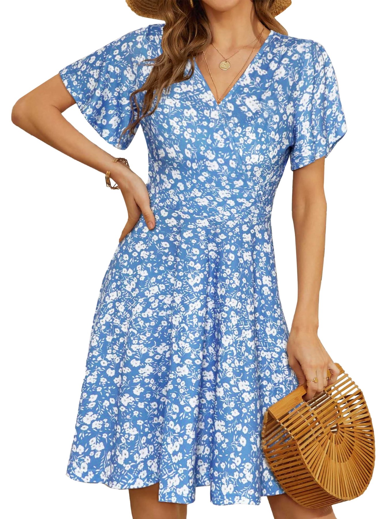 Alternative view of Horizon Picks Women's Wrap V-Neck Ruffle Sleeve A-Line Midi Dress, Printed Knit