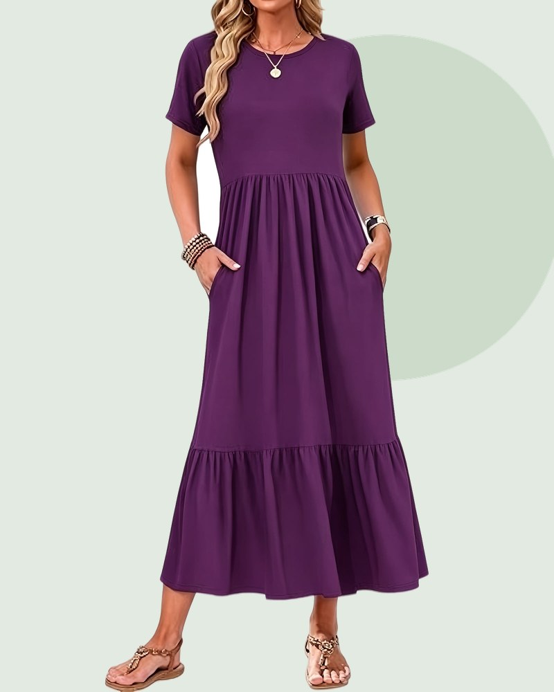 Purple tiered maxi dress with side pockets